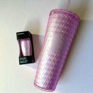 NEW 2024 Starbucks Pink Chain Link Venti Tumbler Cup & Mini Ornament Keychain